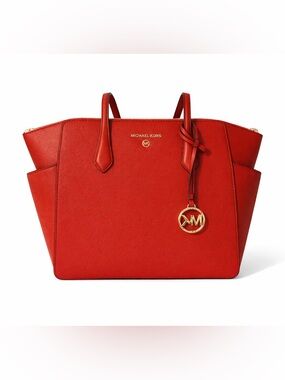 MICHAEL KORS Red Saffiano Leather Tote with Gold Hardware